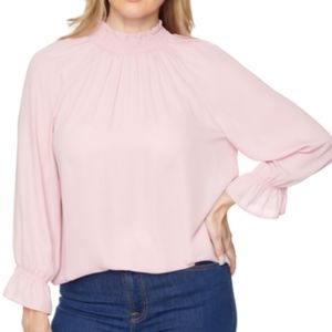 Cooper & ella Smocked Neck Ruffle Cuff Blouse nwt size large